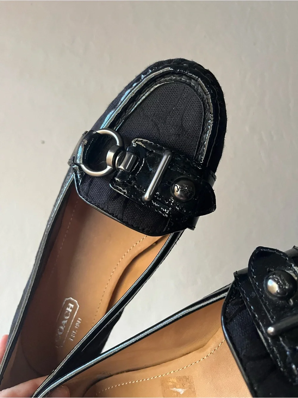 Coach Black Leather & Canvas Bit Loafers